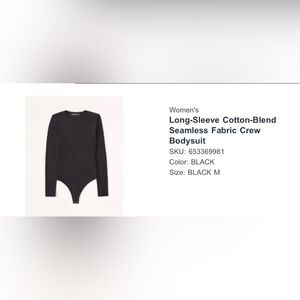 Abercrombie Long Sleeve Cotton Blend Seamless Fabric Crew  Bodysuit